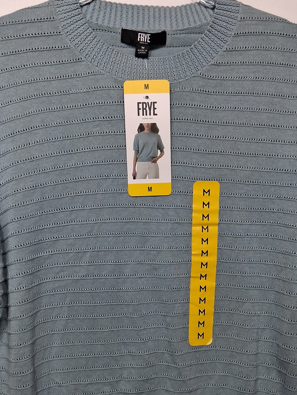 FRYE Light Blue Knit Short Sleeve Sweater - Picture 3 of 8